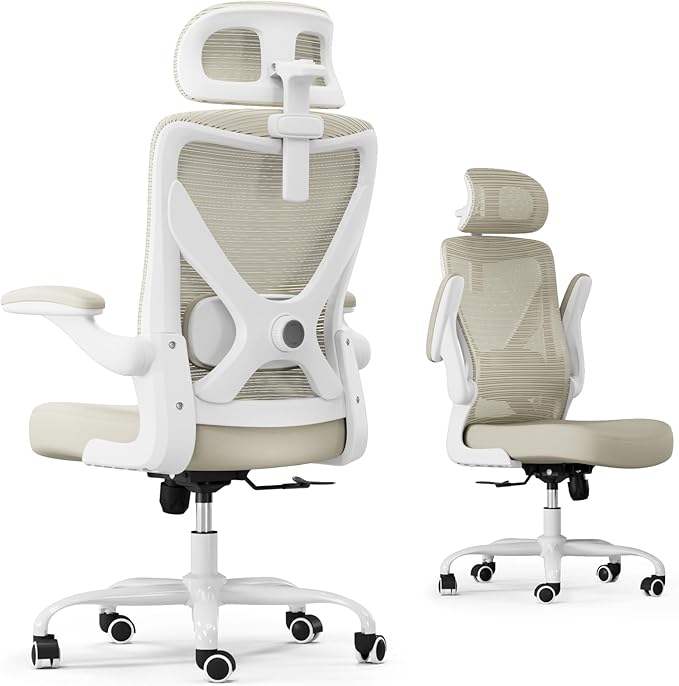 Ergonomic Office Chair - Mesh Desk Chair with Adjustable Lumbar Support High Back Computer Gaming Chairs - Big and Tall Office Chairs Adults, Comfortable for Long Hours, Beige