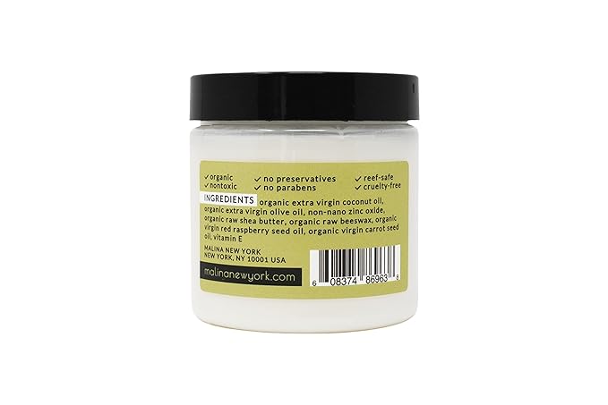 Malina™ Organic Olive Oil Natural Sunscreen | SPF 30+ | Nontoxic | Baby-Safe | Reef-Safe | No Preservatives | No Synthetic Fragrance (4 Fl Oz)