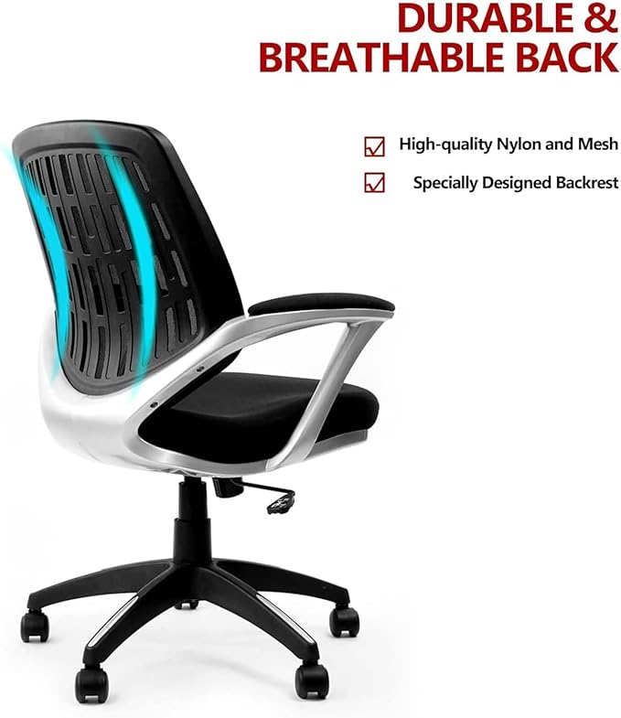 CLATINA Ergonomic Office Chair Set of 4, Mesh Mid Back Swivel Task Chair with Adjustable Height, Comfortable Thickened Seat Lumbar Support Home Computer Desk Chair for Home Working Gaming, Black