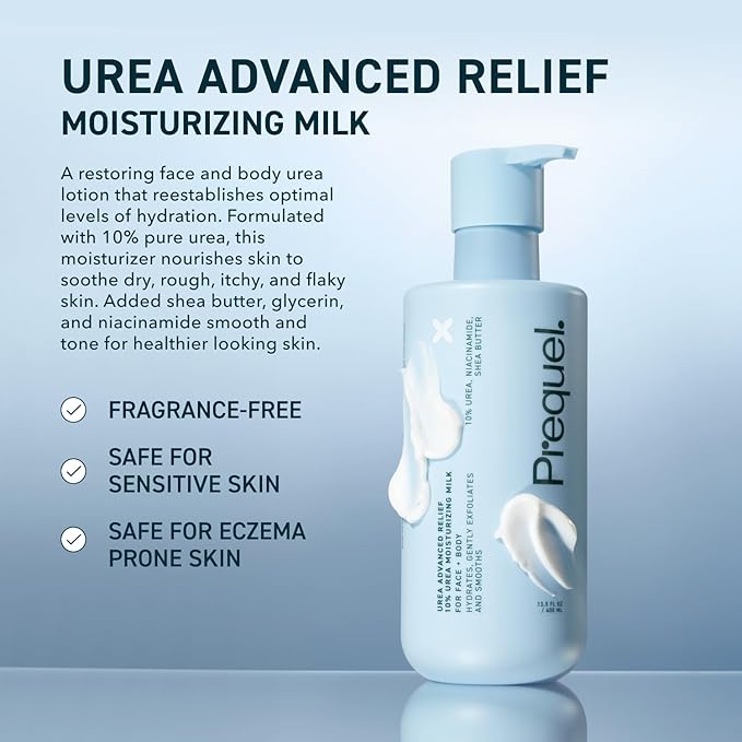 Prequel Skin Urea 10% Moisturizing Lotion for Face & Body, Unscented, Hydrating Cream for Extremely Dry & Sensitive Skin, 6.75 fl oz, Pack of 2