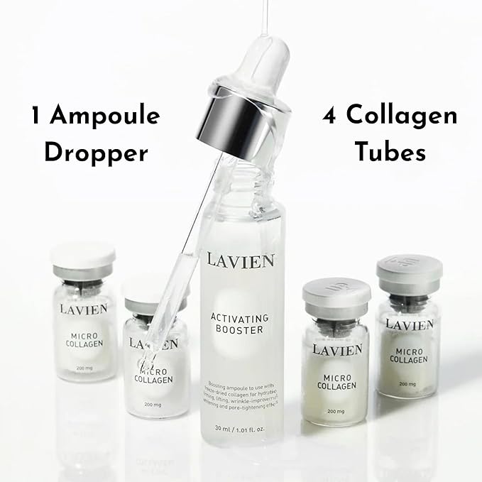 Lavien Collagen Ampoule Professional Program - Activating Booster, Ceramide, Elastin, Hyaluronic Acid, All Skin Types - 30ml Booster Bottle, 4-200mg Collagen with Dropper