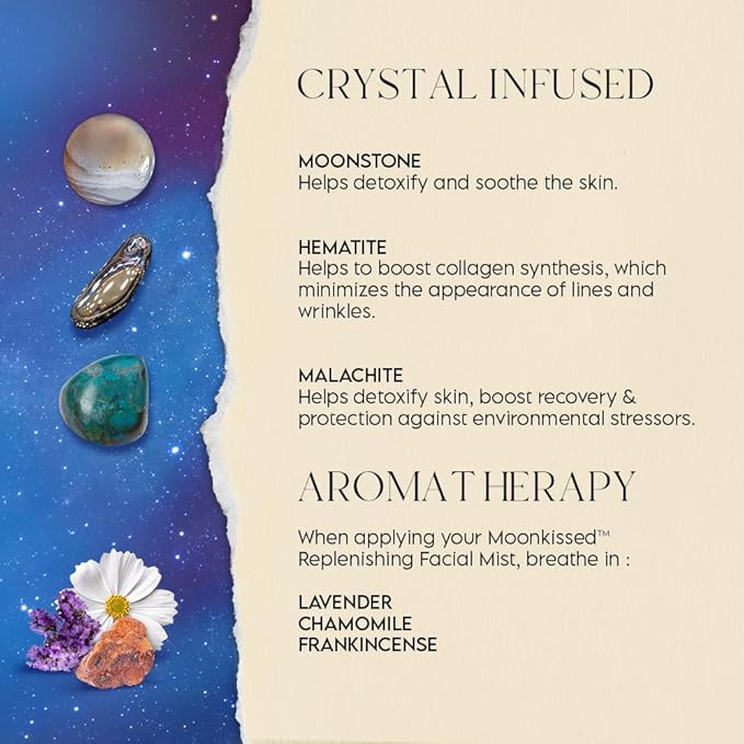 ieró Beauty Moonkissed Serene Essence Hydrating Face Mist, Lavender Chamomile Frankincense, Crystal-Infused Replenishing Facial Mist, Calming Hydrating Toner, Made in Italy — 3.38 Fl Oz