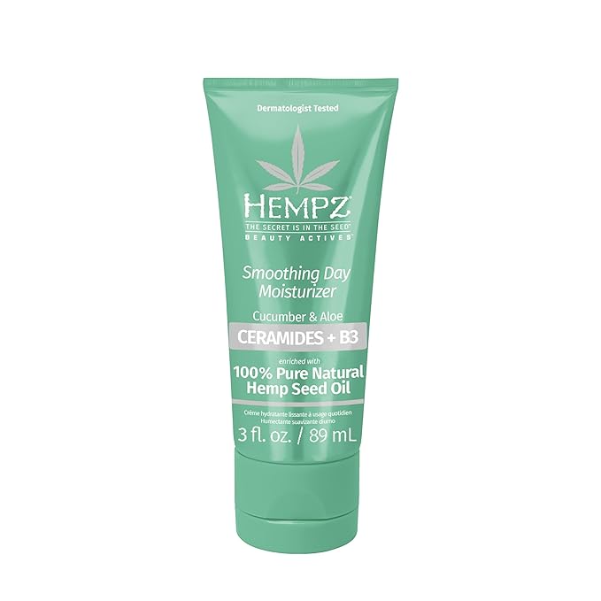 Hempz Cucumber & Aloe Smoothing Day Moisturizer - Hydrating Daily Cream Rich with Minerals, Vitamin C, & Hempseed Oil to Hydrate & Repair Extremely Dry or Sensitive Skin, for Face & Body, 3 Oz