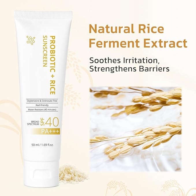 Gentle SPF 40 Daily Face Sunscreen, Broad Spectrum UVA/UVB Protection, Hydrating Facial & Body Sunscreen with Fermented Rice Water & Prebiotics, Non-Greasy for All Skin Types