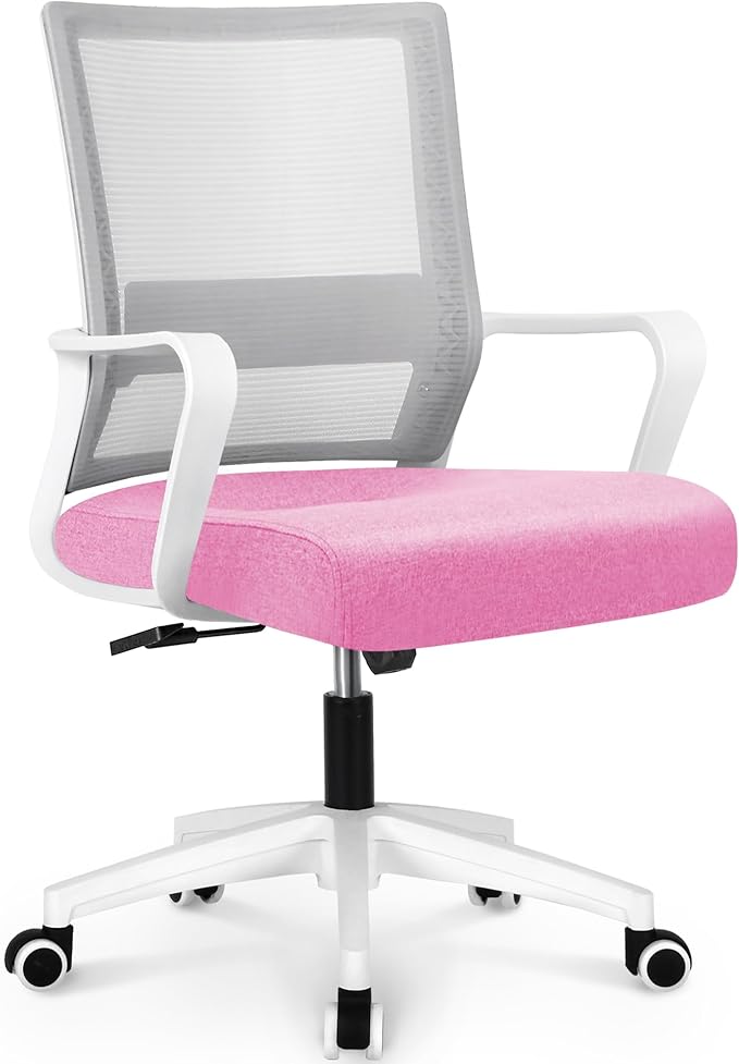 NEO Chair Office Chair Gaming Desk Computer Chair Ergonomic Mesh Mid Back with Wheels Lumbar Support Comfy Swivel Adjustable for Home (Pink)