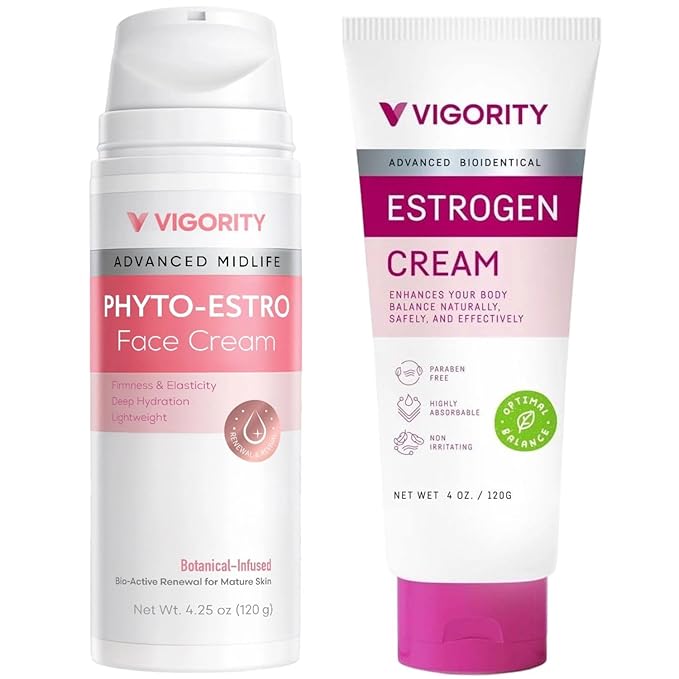 Vigority Menopause Comfort & Radiance Duo – Face Revitalizing Cream & Botanical Estrogen Comfort Cream – Daily Care for Mature Skin Hydration, Firmness & Overall Comfort During Midlife