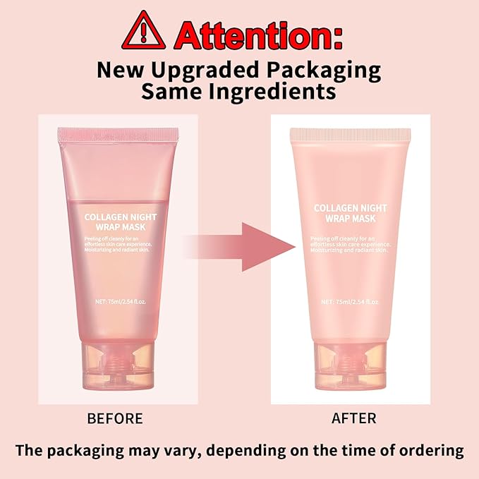 Collagen Night Wrapping Mask Peel-Off Overnight Collagen Face Mask - Deeply Hydrates & Firming & Glowy - Reduce Sagging & Wrinkle For Glowing Skin 2.54 fl.oz with Mask Applicator