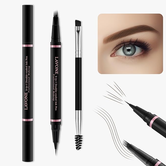 Eyebrow Pencil Makeup Kit, with Waterproof 2-IN-1 Microblading Eyebrow Pen, Eyebrow Pomade, Eyeliner and Dual-ended Eyebrow Brush, Brow Pencil Kit for Natural Eyebrows - Light Brown
