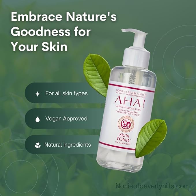 Nonie of Beverly Hills AHA Skin Tonic – All-Natural & Gentle Exfoliating Toner – 100% Vegan & Organic – with Apple Cider Vinegar, Grapefruit Seed Extract & Citrus Blend – Made in The USA