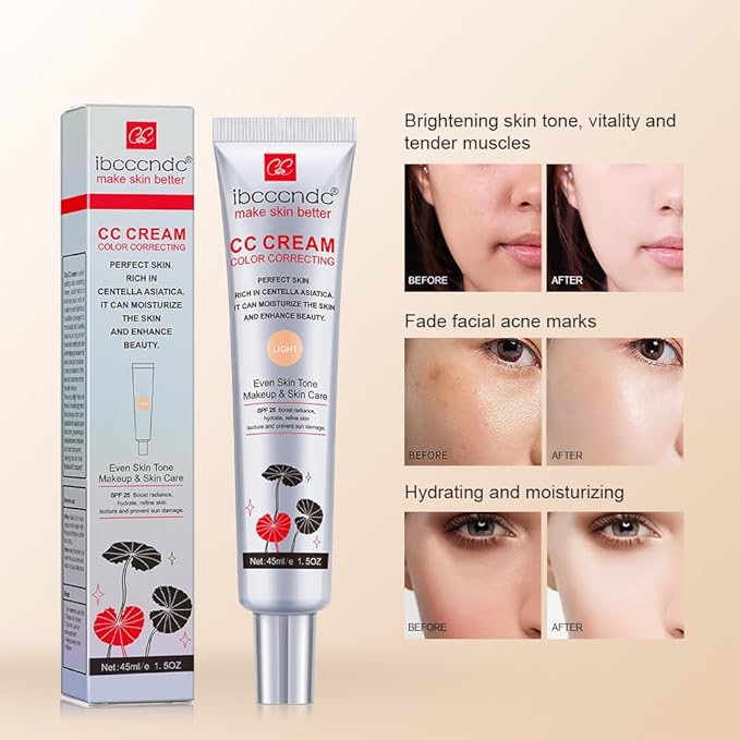 Color Correcting CC Cream, Invisible Pores Cream Foundation And Invisible Pores Concealer, CC Cream Foundation Rich In Centella Asiatic, Moisturizing And Waterproof With Spf 25 (dark)