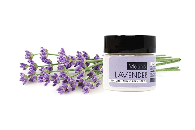 Malina™ Organic Lavender Natural Sunscreen | SPF 30+ | Nontoxic | Baby-Safe | Reef-Safe | No Preservatives | No Synthetic Fragrance | Made With Pure Essential Oil (0.5 Fl Oz)