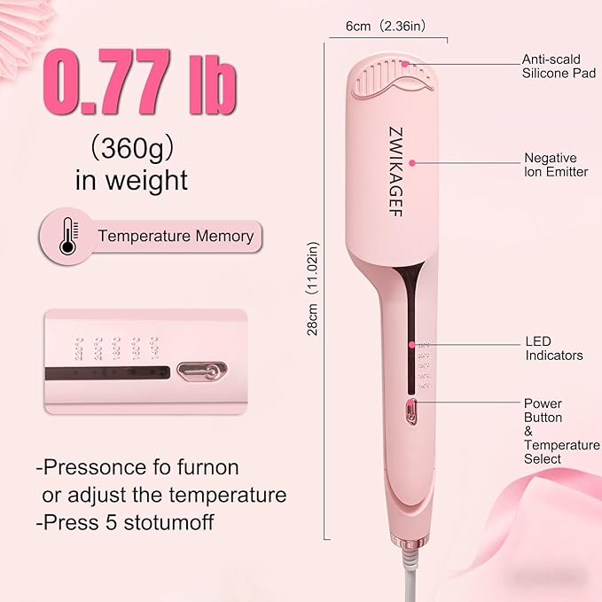 Curling Iron Crimper Hair Tool - ZWIKAGEF Hair Crimper Curling Wand, Curling Iron with Ceramic 3 Barrel for Short Hair Women, Dual Voltage, Anti-Scald, 1.25 Inch