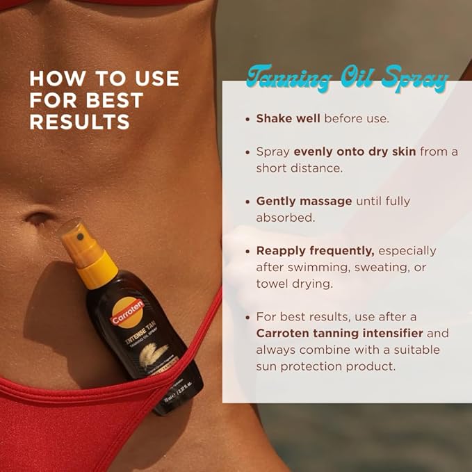 Carroten Intensive Tanning Oil Spray | Browning Tan Accelerator | Vitamin E and Carrot & Coconut Oils | Water-Resistant, Silky Hydration | Coconut Fragrance | Made in Greece | 2.3 oz (2 Pack)