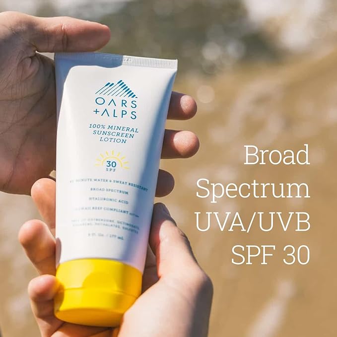 Oars + Alps SPF 30 Mineral SPF Sunscreen Body Lotion, Infused with Hyaluronic Acid, Shea Butter, and Coconut Oil, Water and Sweat Resistant, 6 Fl Oz