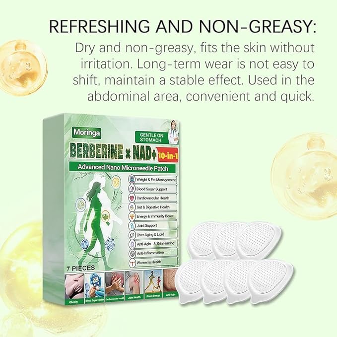 Moringa Patch,New Professional Moringa 10-in-1 Nano Microdarts Patch,New berberine patches,Natural Body Patchs for Women and Men,Suitable for All Skin Types (5 boxes)