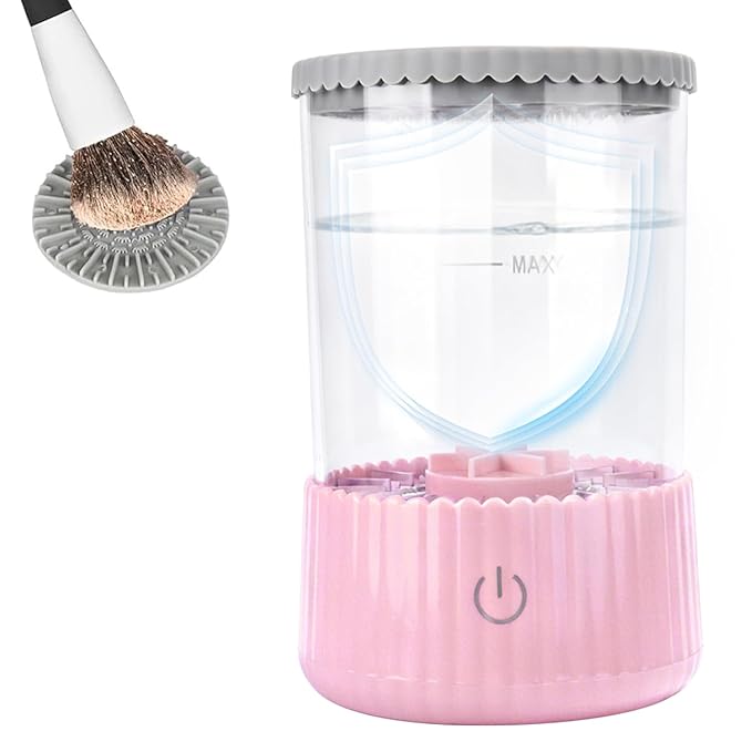 Electric Makeup Brush Cleaner Machine, 2026 New Automatic Spinning Make Up Brush Washer, Makeup Brushes Cleanser with blue ligh for All Size Beauty Makeup Brushes (Pink)