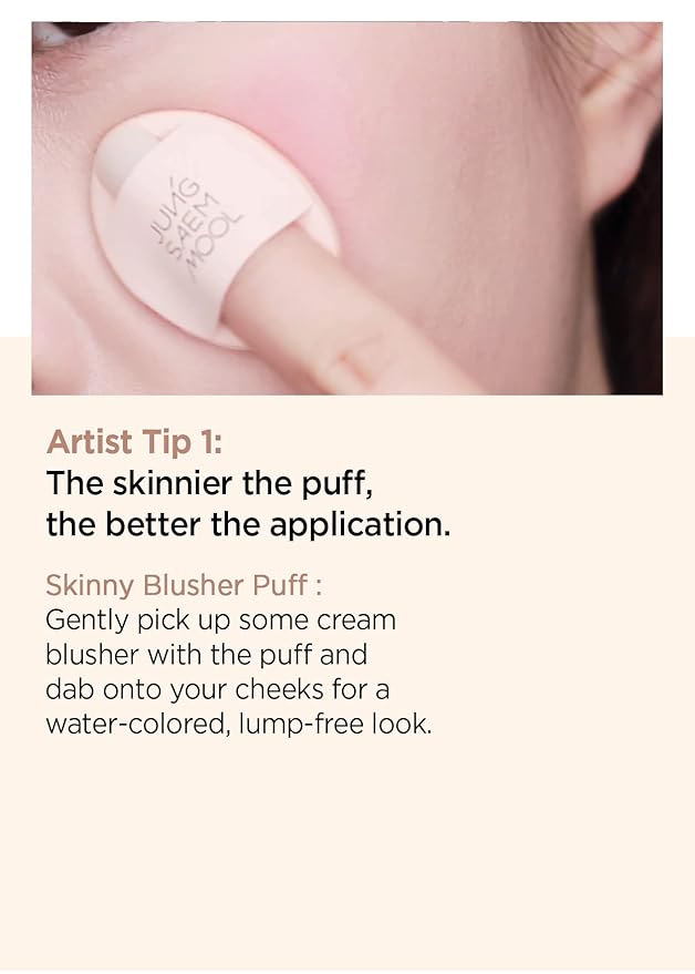 JUNG SAEM MOOL Skinny Tap Puff 3pcs, Mini Precision Puff for Concealer and Touch-Up, Ultra-Slim Fitting Makeup Sponge for Seamless Coverage Around Nose Eyes Lips, Korean Beauty Tool
