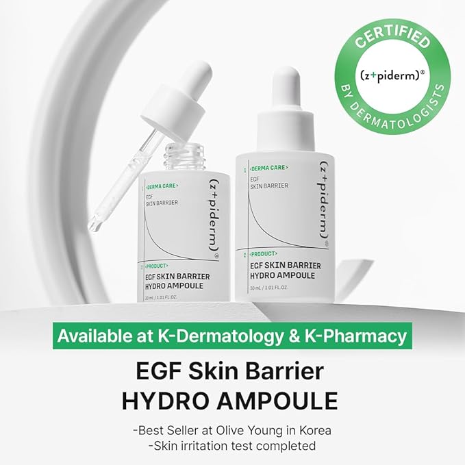 Zipiderm EGF Skin Barrier Cleansing & Hydration Routine – Deep Cleansing Foam + Cream Toner + Hydro Ampoule Serum, Korean 3-Step Cleanse–Soothe–Hydrate Set for Sensitive, Acne-Prone & Dry Skin