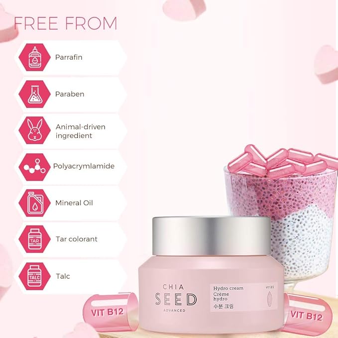 The Face Shop Chia Seed Advanced Hydro Cream | Concentrated Gel Type Hydrating Cream with Instant Cooling Effect | Formulated for Intense, Upgraded & Hydrating Care, 1.76 Fl Oz