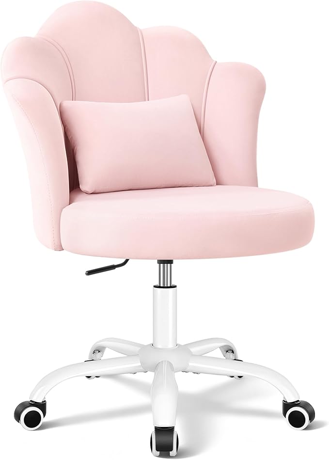 Petal Vanity Chair with Wheels, 3.15" Extra Thick Comfy Makeup Chair, Adjustable Modern Swivel Armless Desk Chair for Girls Women, Aesthetic Small Office Chair for Bedroom Dorm