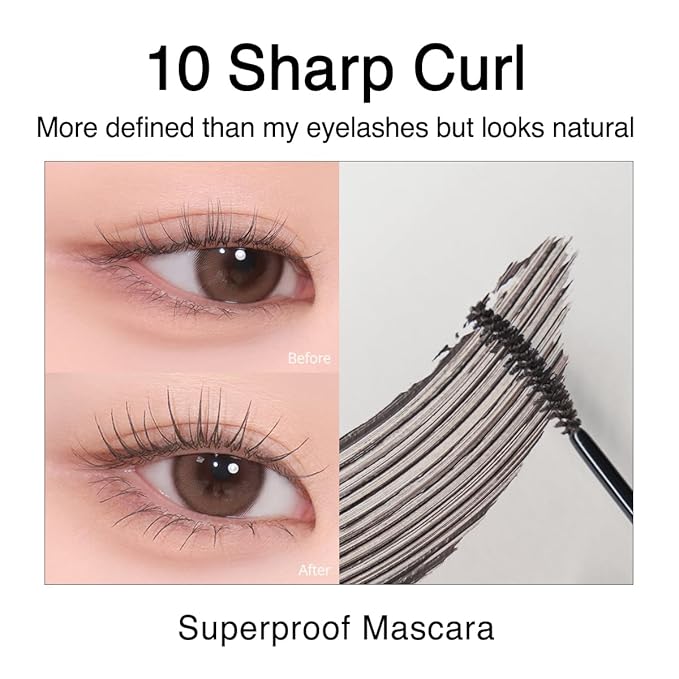 CLIO Kill Lash Superproof Mascara, Waterproof Curling Mascara with Elastic Brush, Root-Lifted Definition, Smudge-Resistant Long Wear, Natural Clean Lash Finish (010 Sharp Curl)