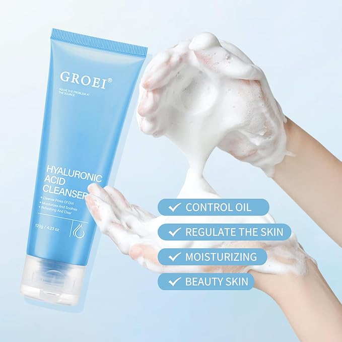 Hydrating Hyaluronic Acid Facial Cleanser for Women - Gentle Oil Cleanser for Face, Korean Skincare Formula, Deep Pore Cleansing, Moisturizing & Refreshing, 120g/4.23oz