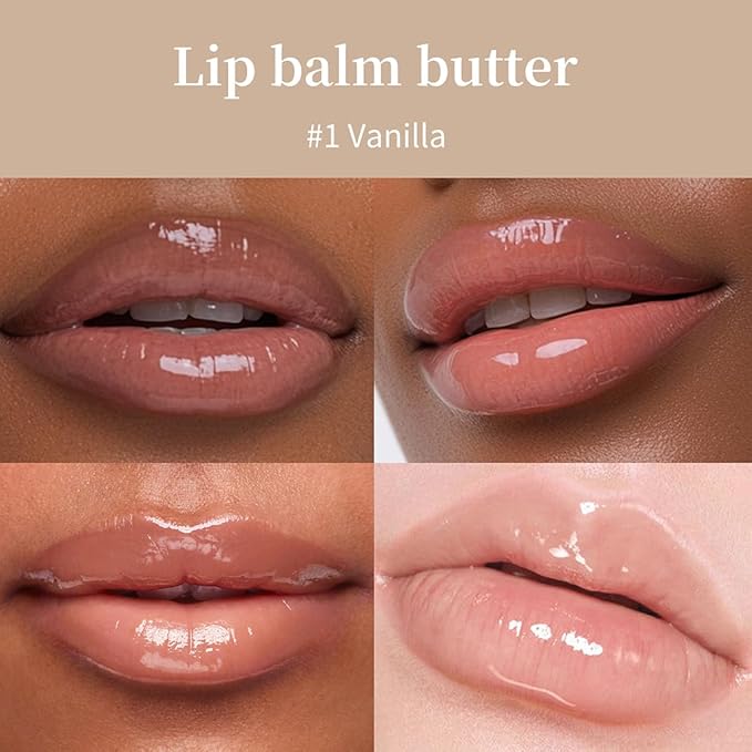 4 Flavors Lip Glossy Butter Balm Lip Tint Hydrating Lip Gloss Ultra-Hydrating & Nourishing Lip Care with Natural Ingredients (01# Vanilla)