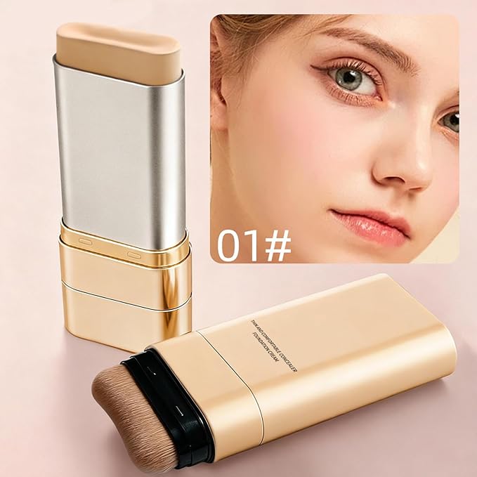 Luminous Dual-Ended Concealer Foundation Stick, Foundation Stick Korean 3 in 1, Multi-use Double Head Foundations Make up Sticks, Sweat-Proof for All Skin Types (#05 Deep Wheat)