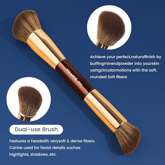 MAANGE 20 PCS Makeup Brush Set, Double-ended Kabuki Brush Foundation Contour Brush for Liquid Powder Concealer Eye Shadows Cream Cosmetics Blending Blush Face Makeup Tools with Case (Coffee Gold)