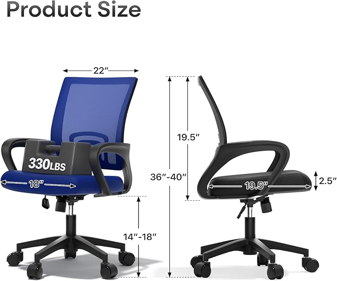 Ergonomic Office Chair 24P - 330Lbs, Breathable Mesh Computer Desk Chair with Lumbar Support & Armrest, Rolling Swivel Adjustable Tilt Lock for Home Office/Gaming, Bedroom Study