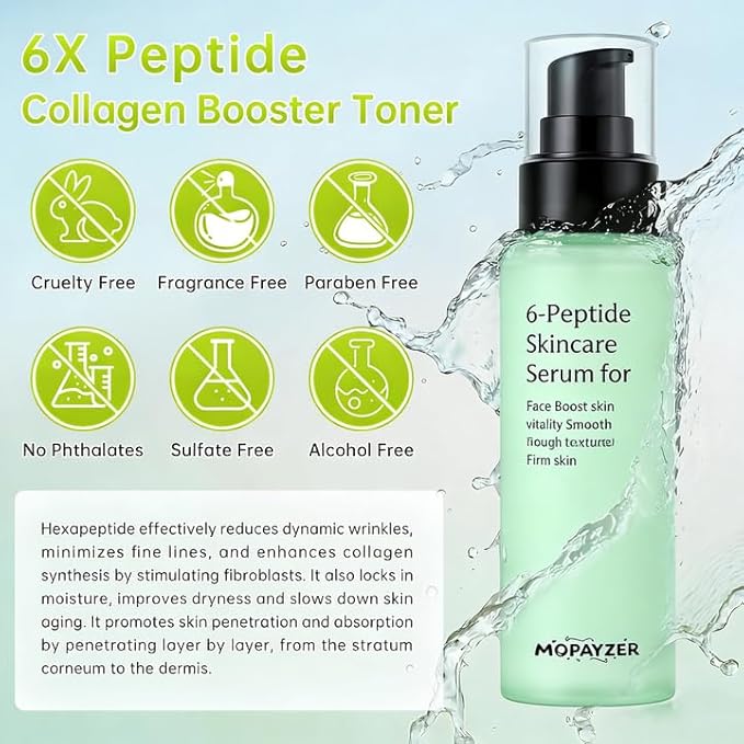 6X Peptide Skin Booster Toner Set, Peptide Boosting Facial Essence for Women, 2 Pcs Repairing Serum with Niacinamide & Hyaluronic Acid, Reduces Fine Lines & Wrinkles, Soothes Skin, Korean Skin Care