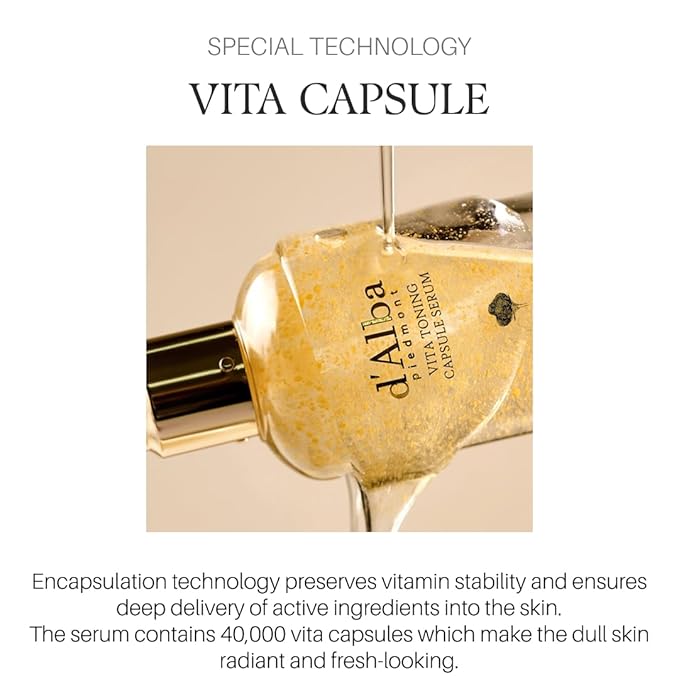 d'alba Piedmont Vita Toning Capsule Serum, Daily Vita Boost for Luminous Skin, Double Vitamin Formula, Big Size (3.38fl. oz.)