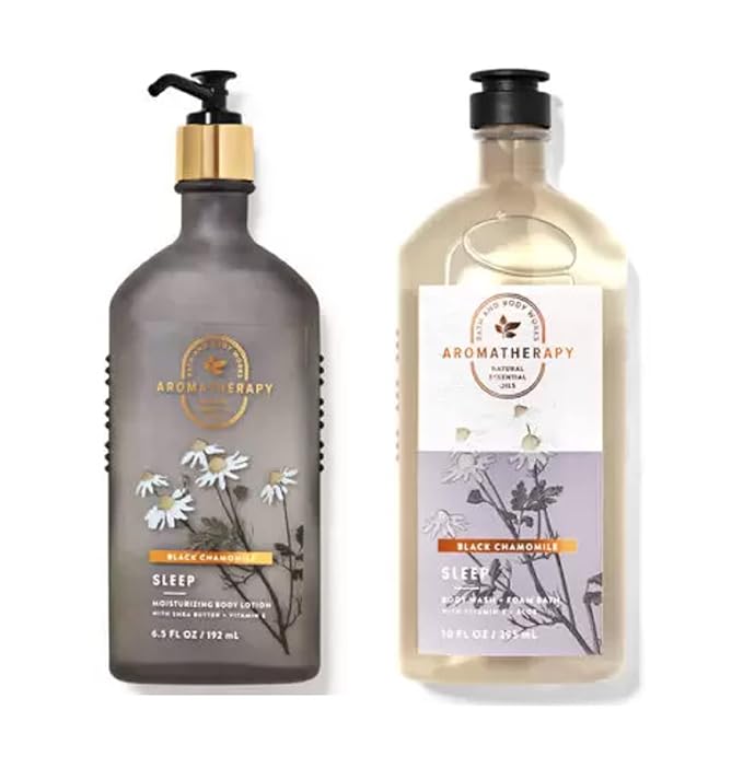 Bath & Body Works Aromatherapy Sleep Black Chamomile Body Wash + Foam Bath & Body Lotion Set