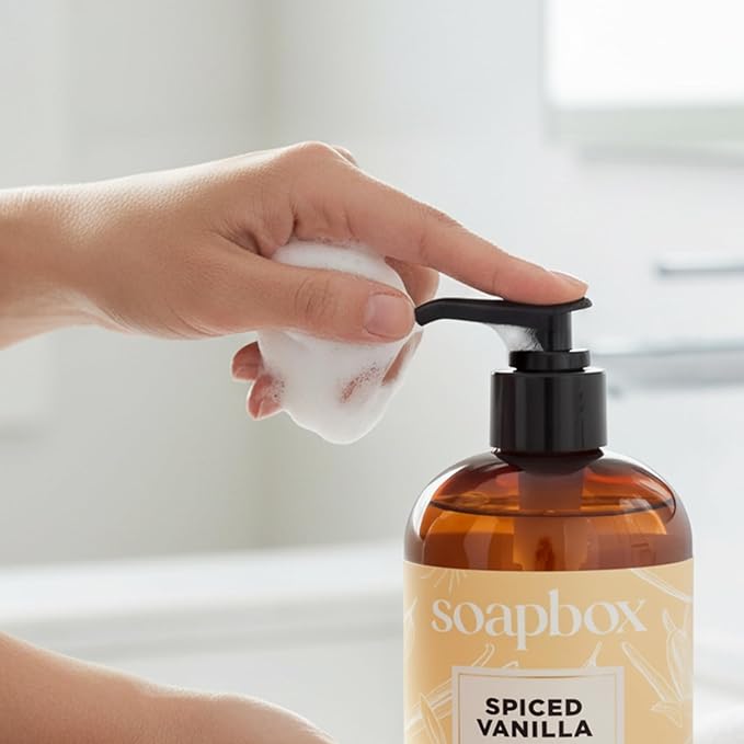 Soapbox Liquid Hand Soap, Spiced Vanilla - Gentle, Moisturizing Hand Cleanser, Vegan, Cruelty Free Hand Soap for Bathroom and Kitchen, 12oz Pump Bottles (Pack of 4)