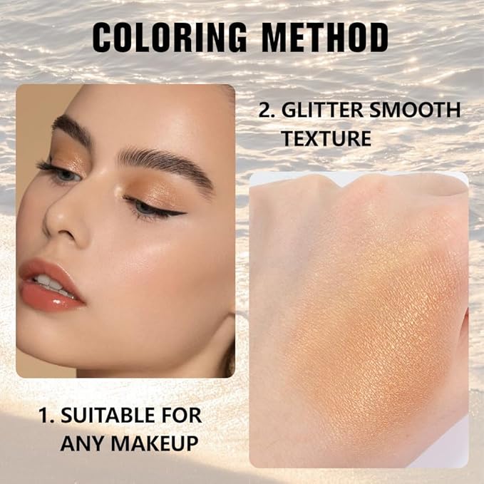 Glitter Single Eye Shadow Palette Makeup, Golden Sparkle Shimmer Monochrome Eyeshadow For Older Women, Mini Pressed Pigmented Waterproof Sombras Para Ojos,Vegan, Talc, Paraben&Cruelty Free