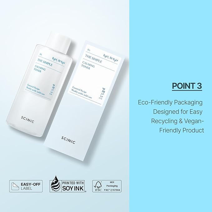 SCINIC The Simple Calming Toner 10.1 fl oz (300ml) | Vegan Face Astringent for Sensitive and Irritated Skin | Fresh Watery Texture | PH-Balanced Mild Toner | Korean Skincare