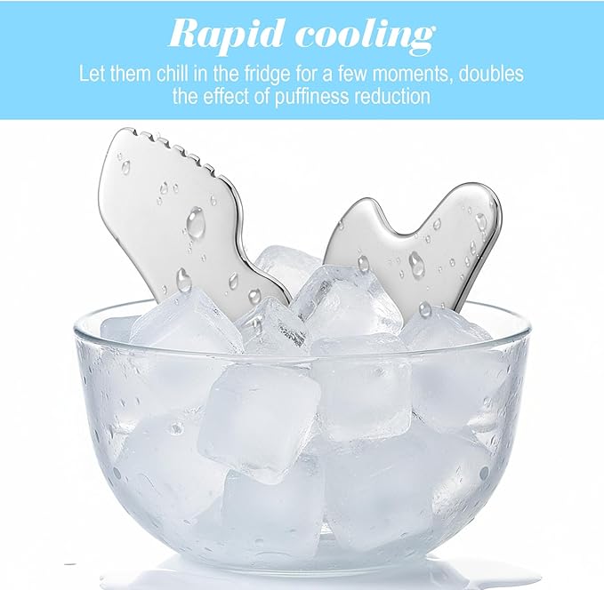 Ouligay 2PCS Stainless Steel Gua Sha Tool Facial Sculpting Tool Metal Face Massager Lymphatic Drainage Facial Massage Tool for Jawline Sculpting, Face Massager, Puffiness Reducing, Skin-Care Gift
