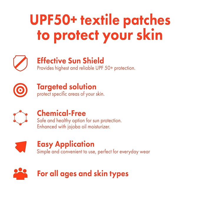 Sunscreen Sun Patch – Skin UV Shade Patch UPF 50+ Textile Patches Targeted sun protection for specific areas of your skin. Chemical-free, complete UV defense for comfortable, all-day wear.