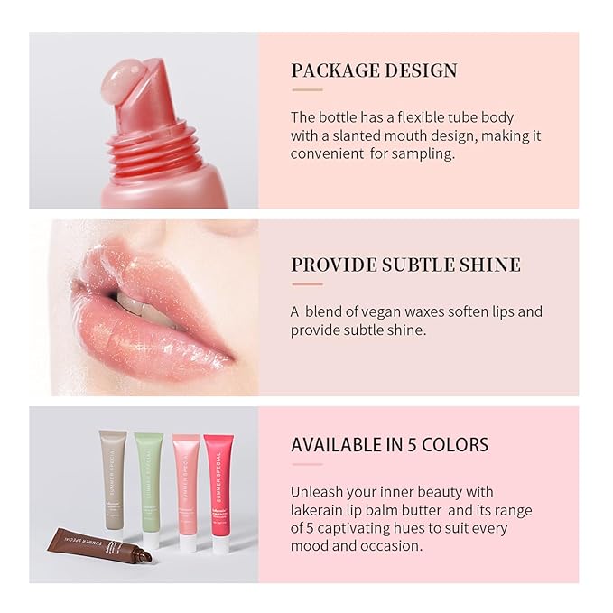 4 PCS Summer Special Lip Butter Hydration Lip Gloss with Shea Butter & Olive Oil Soothes Dry Lips and Lip Care Lip Balm with Natural Tint & Gloss Effect Lip Stain Vanilla/Mint/Iced Coffee/Cake