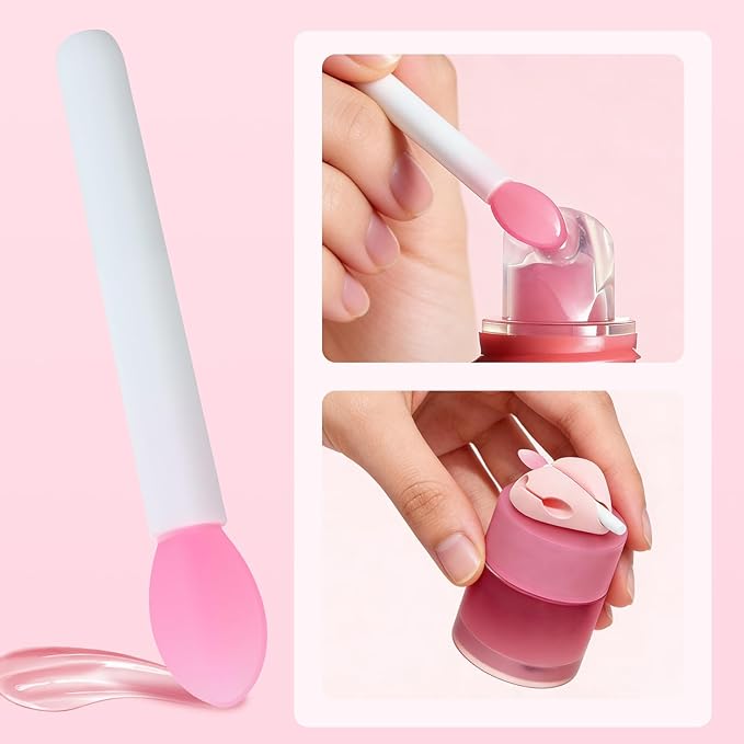 Spatula Holder Compatible with Laneige Lip Mask-3 Holers and 3 Spatulas,Protective Silicone Brush Holder Topper Compatible with Laneige Lip Mask Applicator