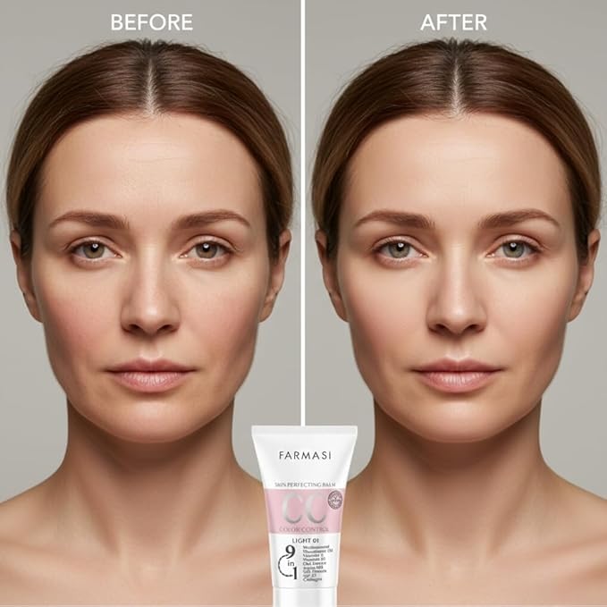 FARMASi CC Color Correcting Cream, Tinted Moisturizer Makeup Base with SPF 25, Lightweight Buildable Coverage, Natural Flawless Finish, All Skin Types, 1.7 fl oz, Light