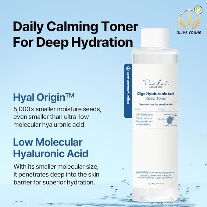 Oligo Hyaluronic Acid Hydrating Toner 200ml– Hydrating Toner for Sensitive Skin, pH Balance, Korean Skin Care, Alcohol-Free, Vegan Formula, (6.76 fl. oz.)