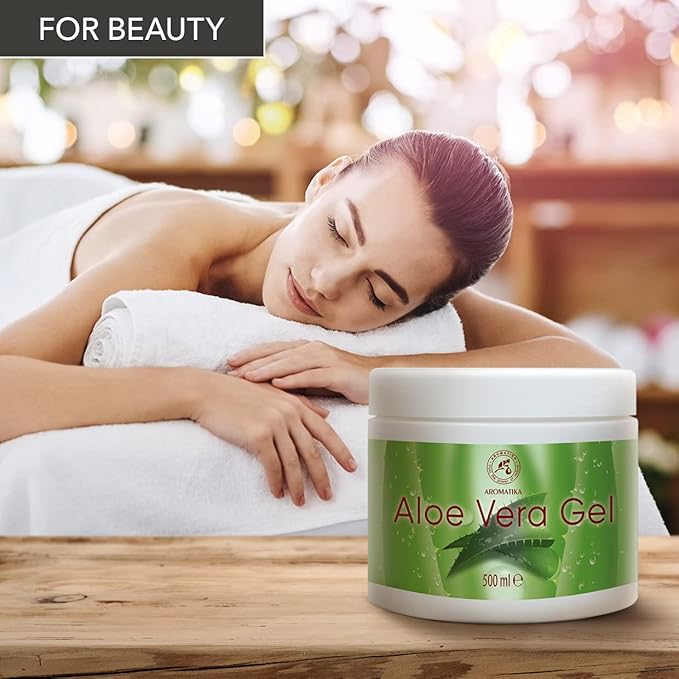 AROMATIKA Aloe Vera Gel 17 Fl Oz (500ml) - Hydrating Aloe Vera Gel for All Skin Types - Aloe Barbadensis - Aloe Gel for Skincare & Haircare - Aloe Vera for Dry Skin - After Shave Aloe Gel