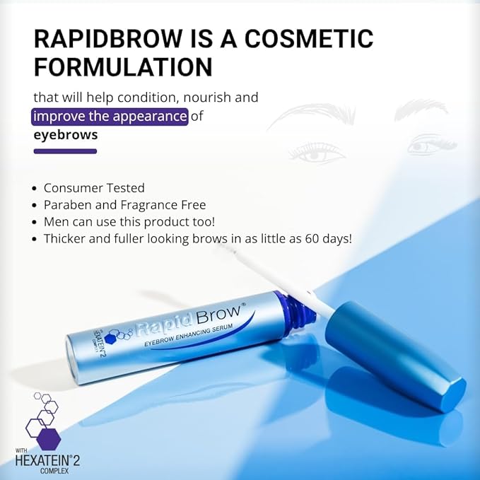 rapidBrow Eyebrow Enhancing Serum 3 mL - Hydrating Hair Serum for Visibly Thicker-Looking Brows with Hexatein 2 Complex