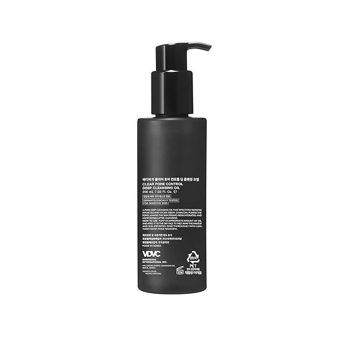 VIDIVICI Clear Pore Control Deep Cleansing Oil 7.03 fl.oz | Makeup remover with blackhead care, Korean facial cleanser for oily skin, Sebum control with Bamboo Charcoal Powder, Korean skin care