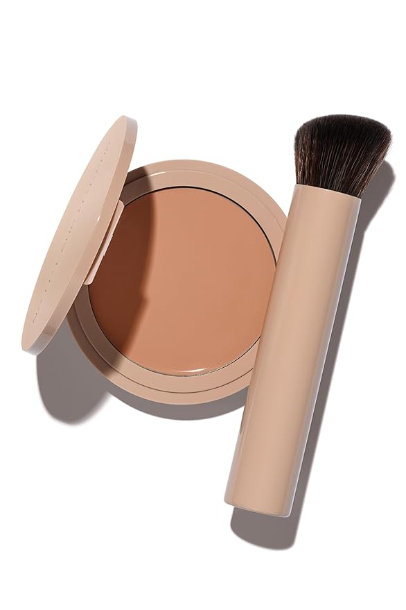 No Makeup Makeup Foundation + Brush Duo, Cream-Balm Formula Conceals, Corrects and Camouflages with Skin-Tone Adaptive Flexshade Technology, Buildable, Long-Lasting, Cruelty-Free, Vegan, Almond