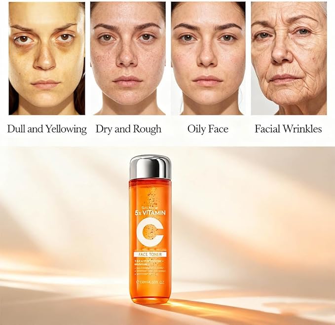 5X Vitamin C Toner, Hyaluronic Acid Facial, Suitable for Face, Arms, and Legs, Natural Ingredients, Powerfully Moisturizing, Face for Sensitive Skin (Face Vitamin C Toner for Women Anti Aging)