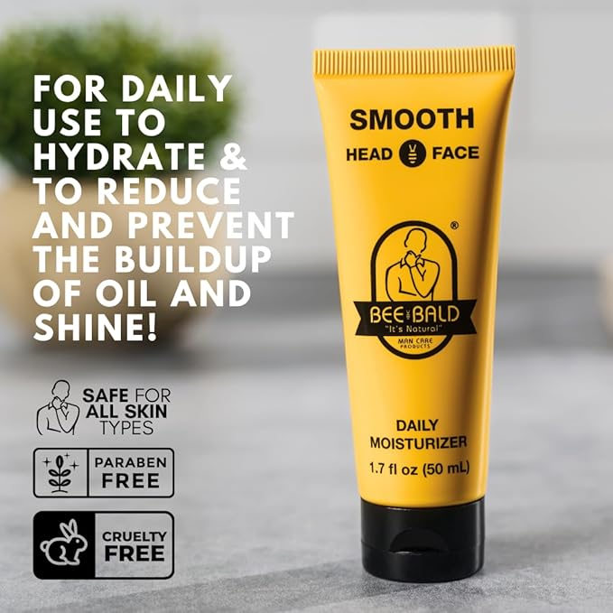 Bee Bald SMOOTH Daily Moisturizer Hydrates & Tones Away Fine Lines, Wrinkles and Dry Patches; Helps Control Oil & Shine to Feel Cool, Fresh and Comfortable, 1.7 Fl Oz