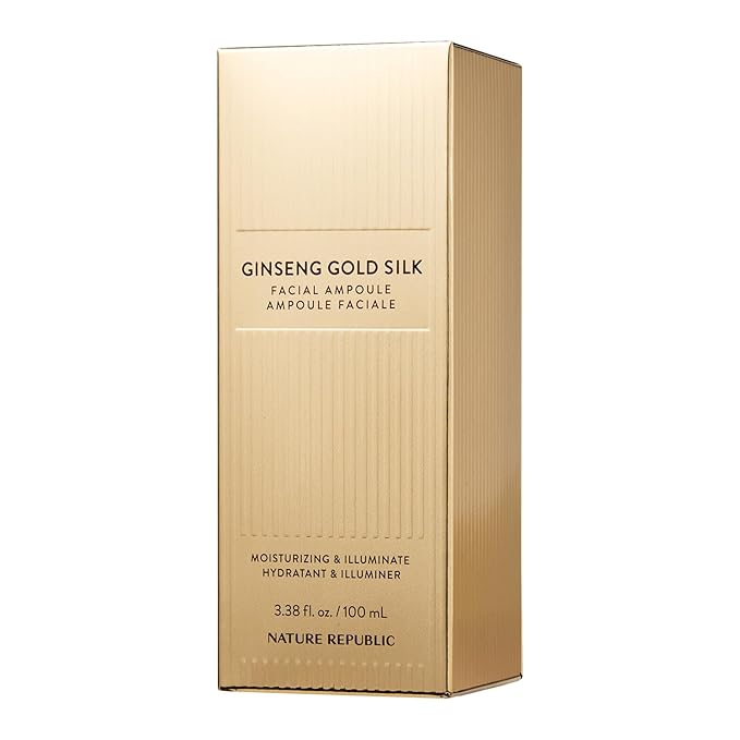 Nature Republic Ginseng Gold Silk Facial Ampoule, Hydrating Glow moisturizer for face, Niacinamide & Silk Amino Acid, Royal Jelly Extract, Korean Skin Care for All Skin Types 100 ml / 3.38 Fl. oz