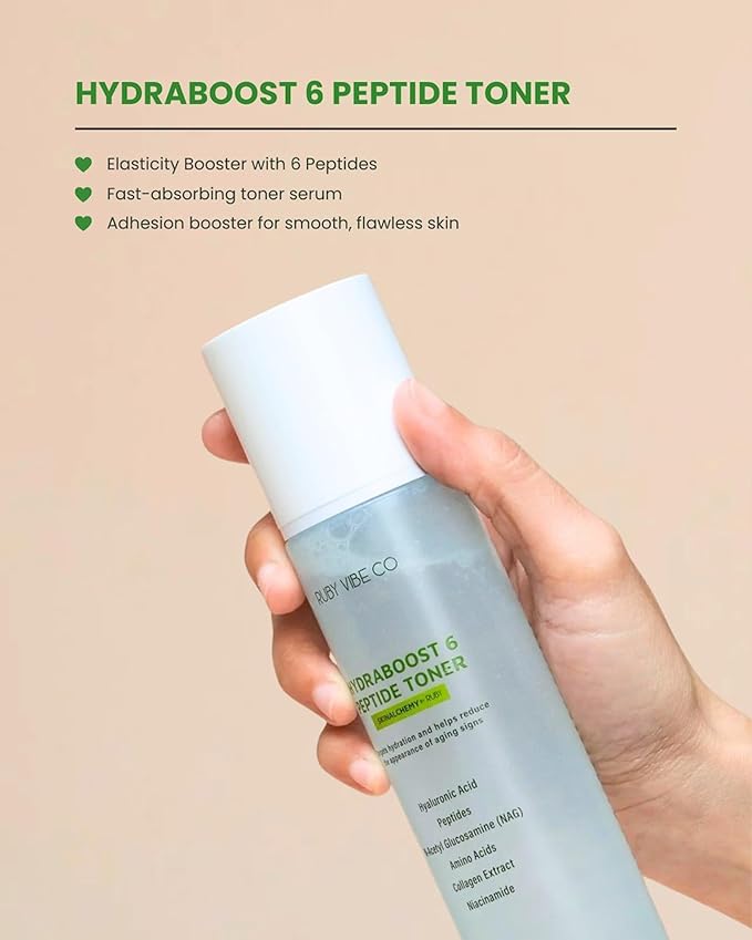 HydraBoost 6 Peptide Toner, Hyaluronic Acid, Collagen Extract, Niacinamide, Amino Acids, 5.07 fl oz (150 ml), for Hydration, Skin Firmness, Texture Improvement | RUBY VIBE CO